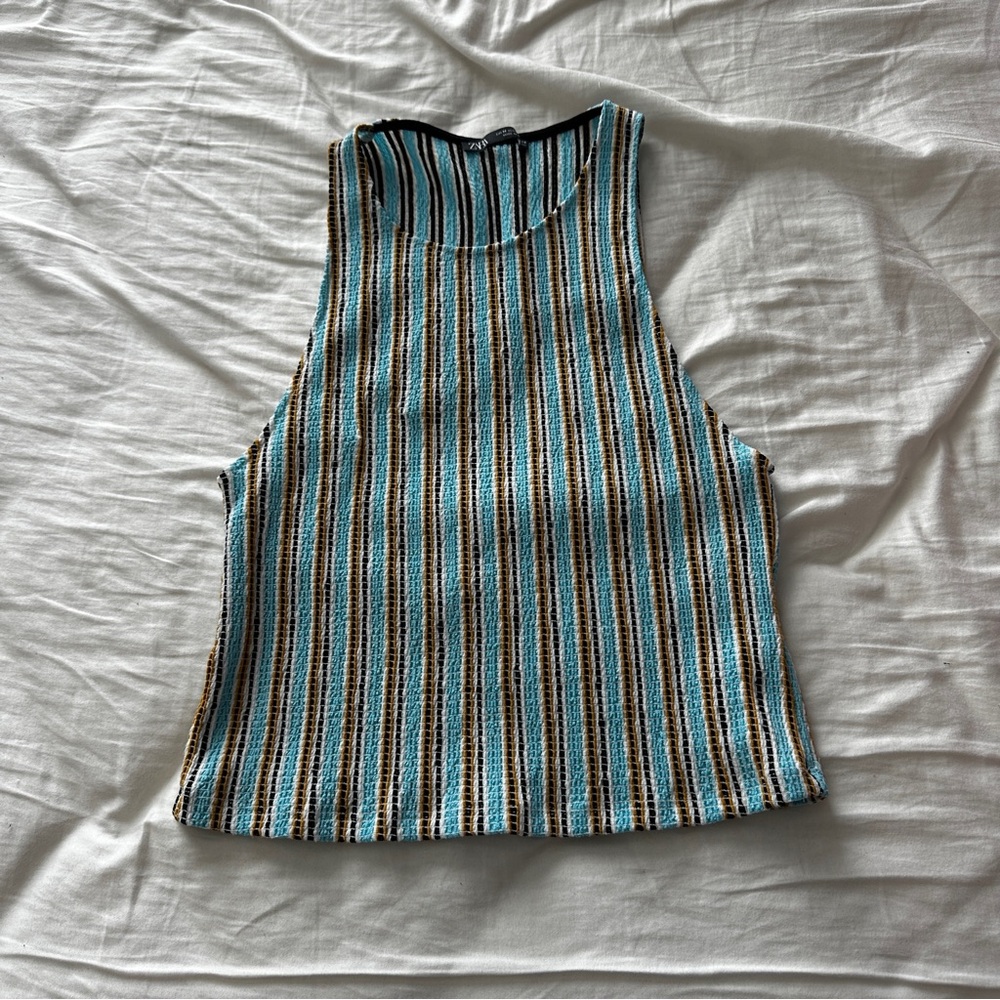 Striped Sleeveless Top - Blue, Brown, White